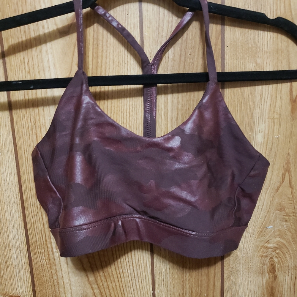 Sage Collective Maroon Camoflauge  Y-Back Cut-Out Sports Bra Size Med